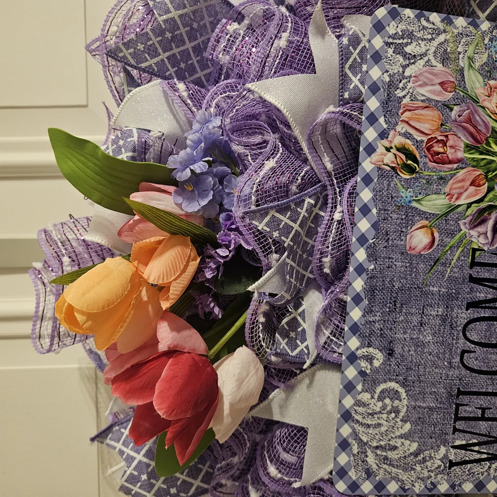 Hand Crafted Purple and Pink Welcome Wreath